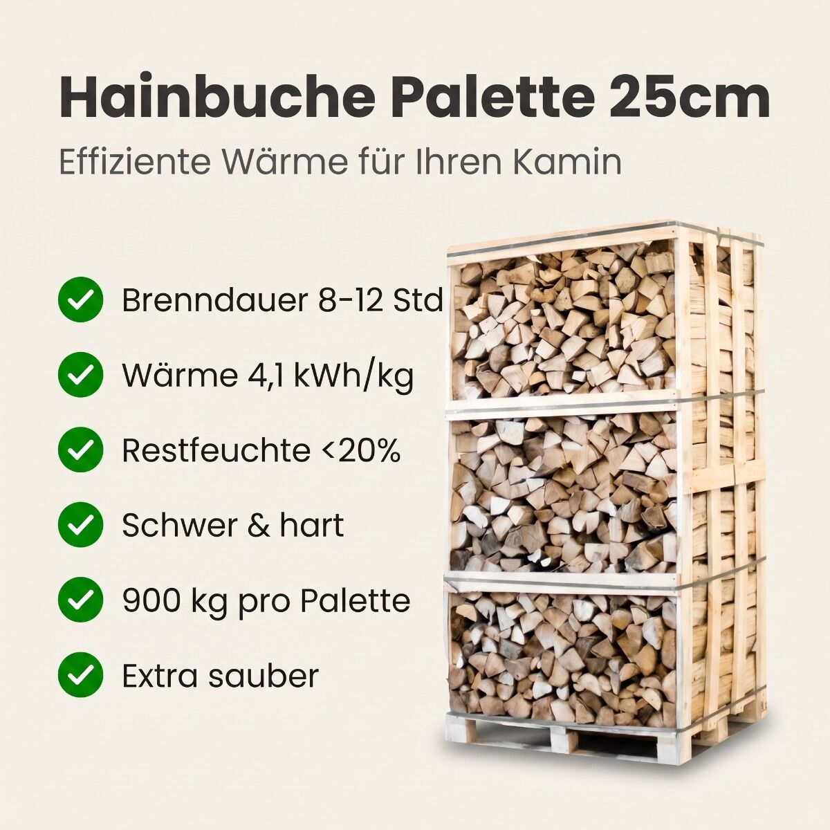 Palette kammergetrocknetes gespalten Hainbuche Brennholz 25cm – Bild 2