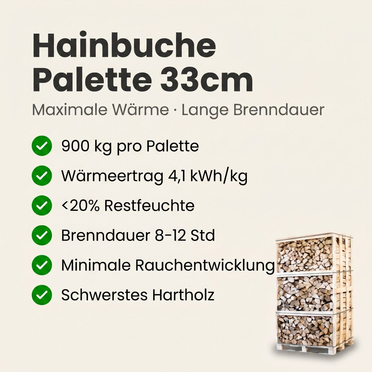 Palette kammergetrocknetes gespalten Hainbuche Brennholz 33cm – Bild 2