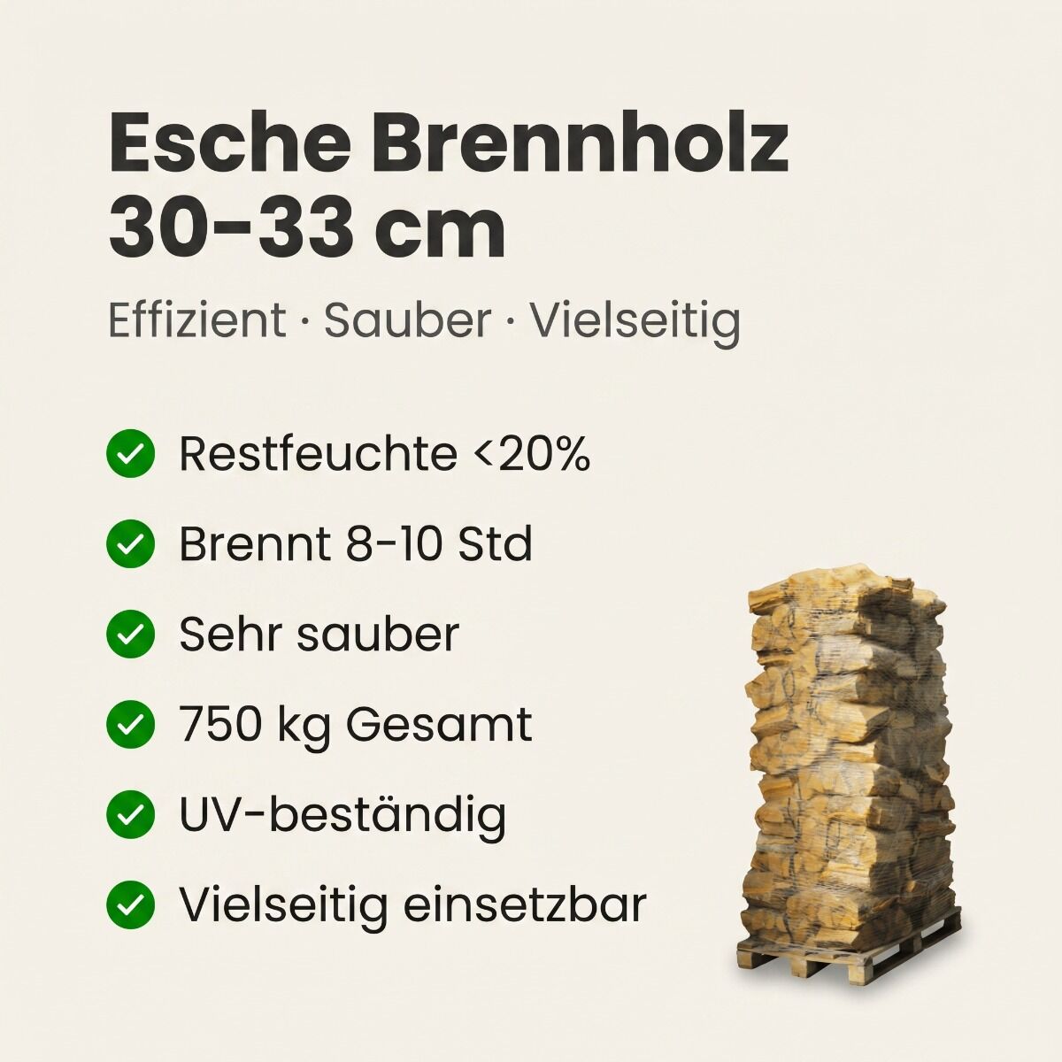 88 Netze Kammergetrocknetes gespalten Esche Brennholz 30-33 cm – Bild 2