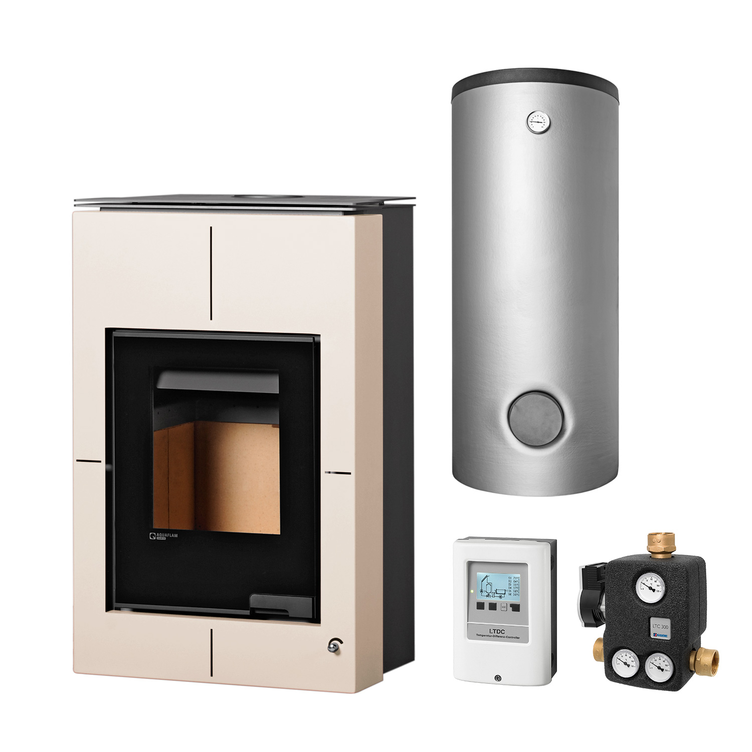Aquaflam Vario Saporo 11 kW Basic Creme Set + Pufferspeicher TPSM 500