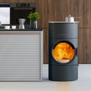 Austroflamm Clou compact Cook Kaminofen Stahl gussgrau, RR hinten