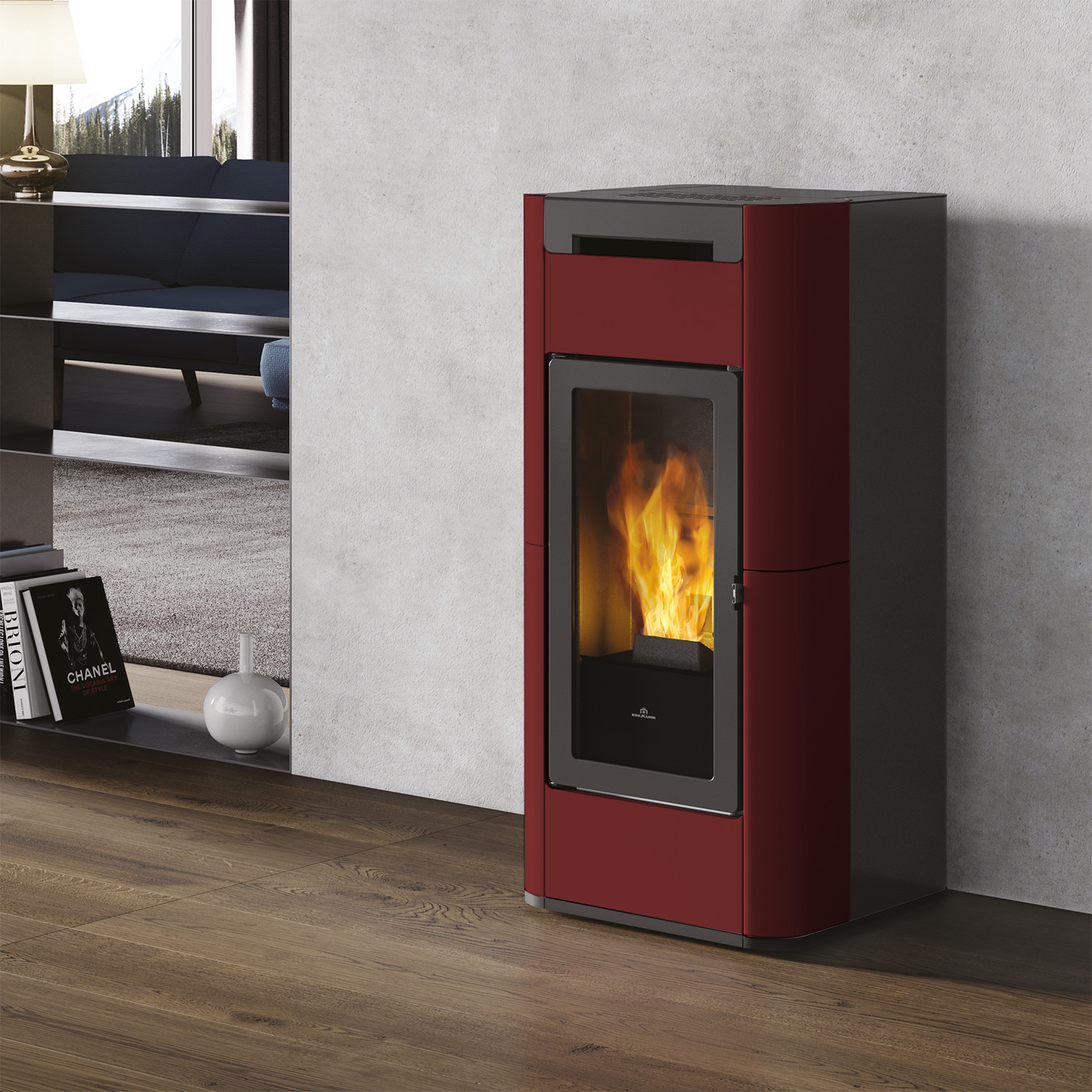 Edilkamin Tera H 30 EVO wasserführender Pelletofen Keramik Bordeaux inkl. Kit R-FX