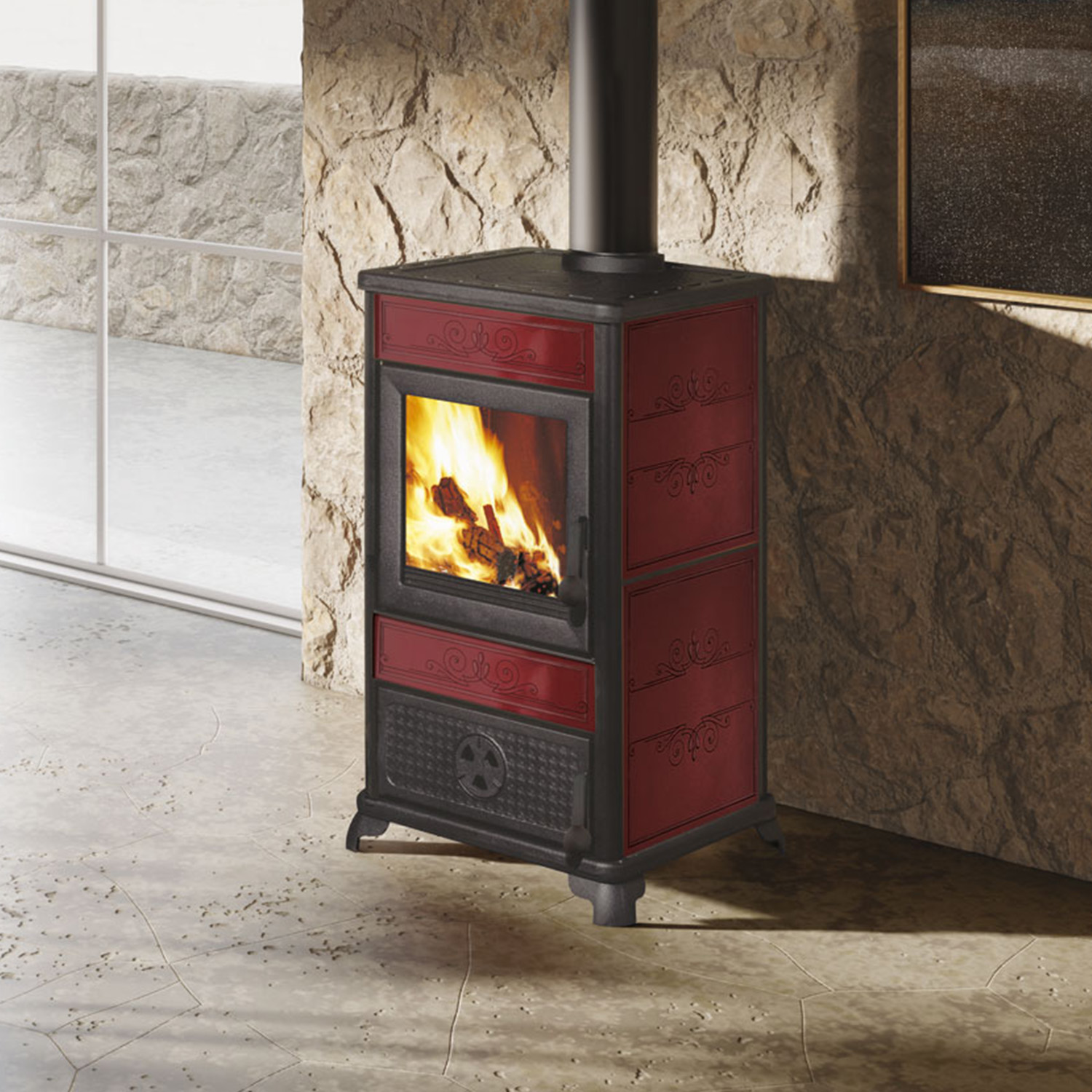 EK63 Fancy Evo Kaminofen Keramik bordeaux