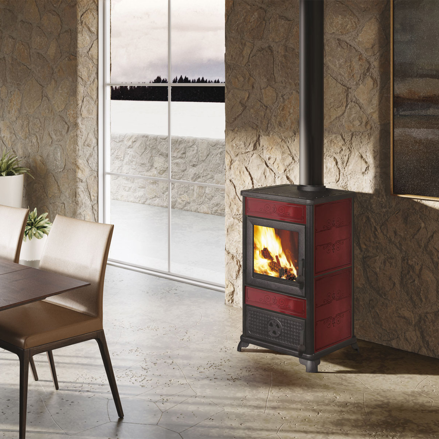 EK63 Fancy Evo Kaminofen Keramik bordeaux – Bild 5