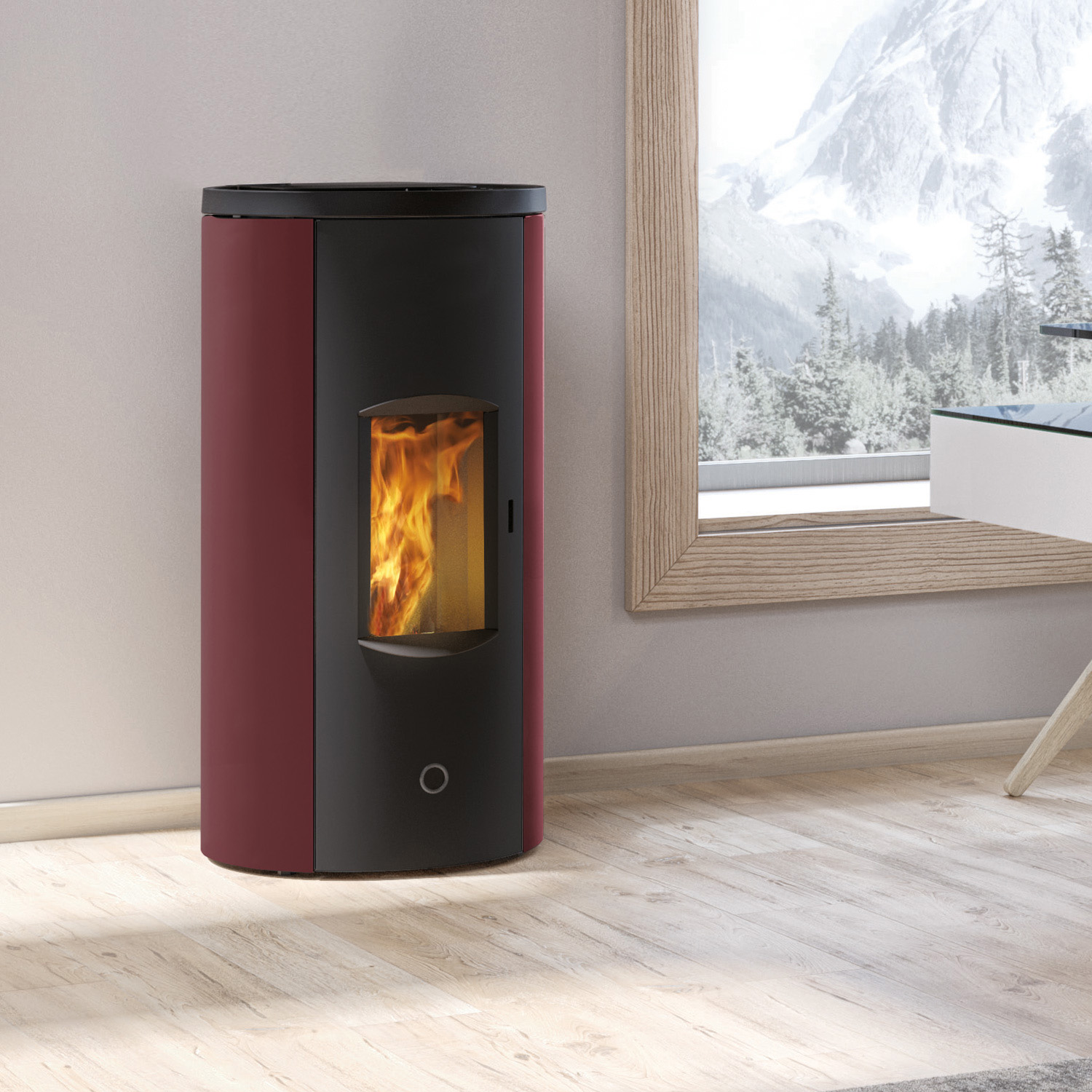 EK63 Like 90+ Evo Pelletofen Stahl bordeaux RR hinten