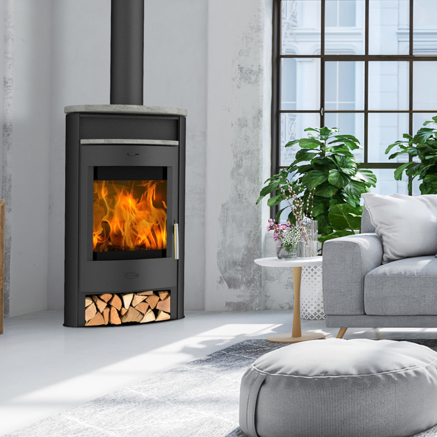 Fireplace Jakarta Kaminofen Stahl Schwarz | Topplatte Speckstein