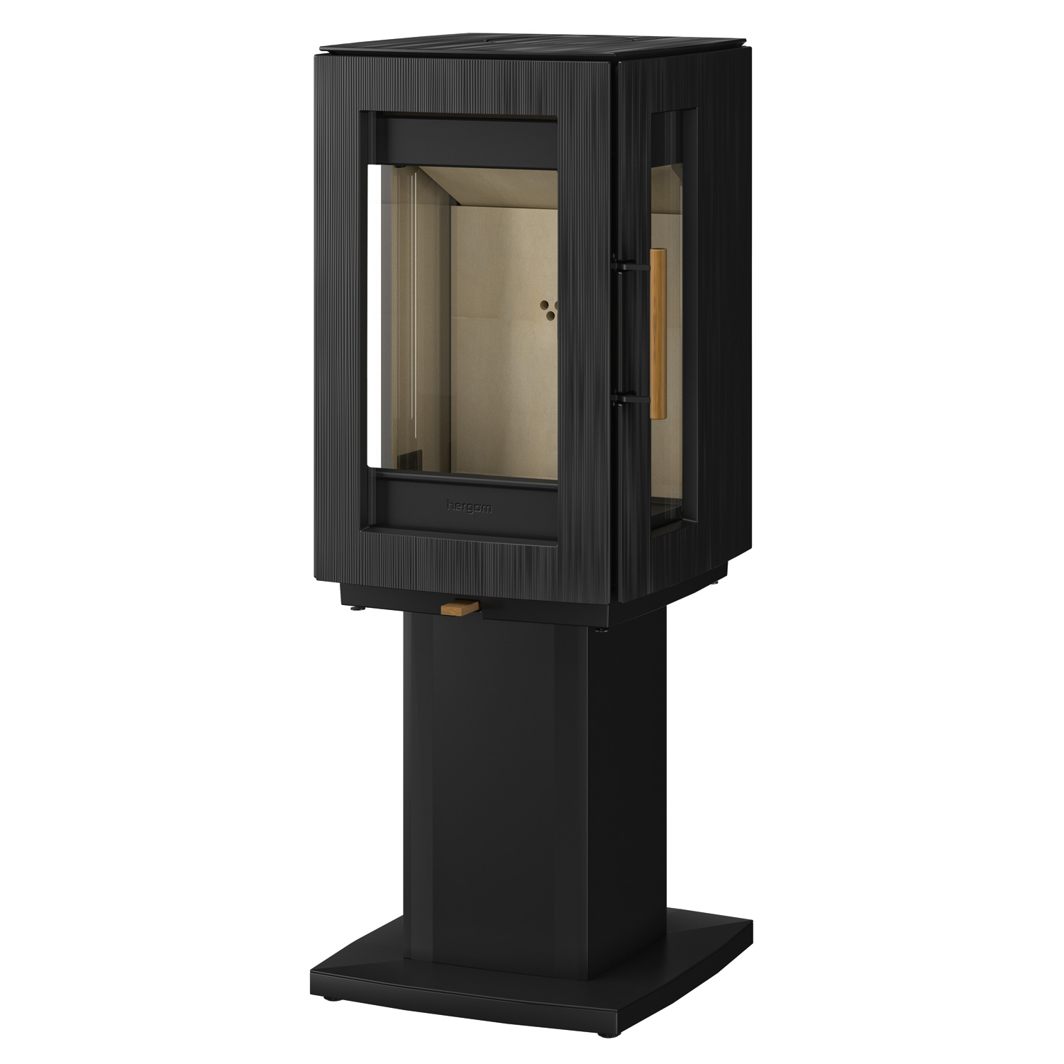 Hergom Glow Kaminofen Gusseisen Schwarz mit Standfuß – Bild 3