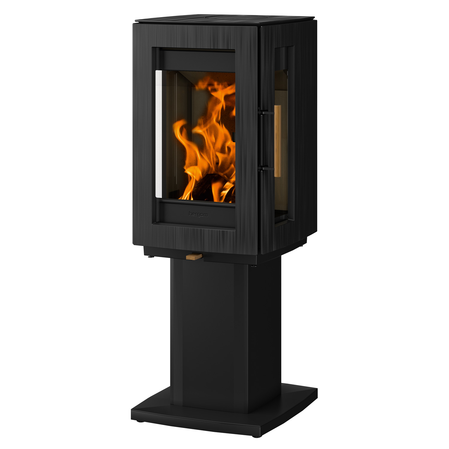 Hergom Glow Kaminofen Gusseisen Schwarz mit Standfuß – Bild 2
