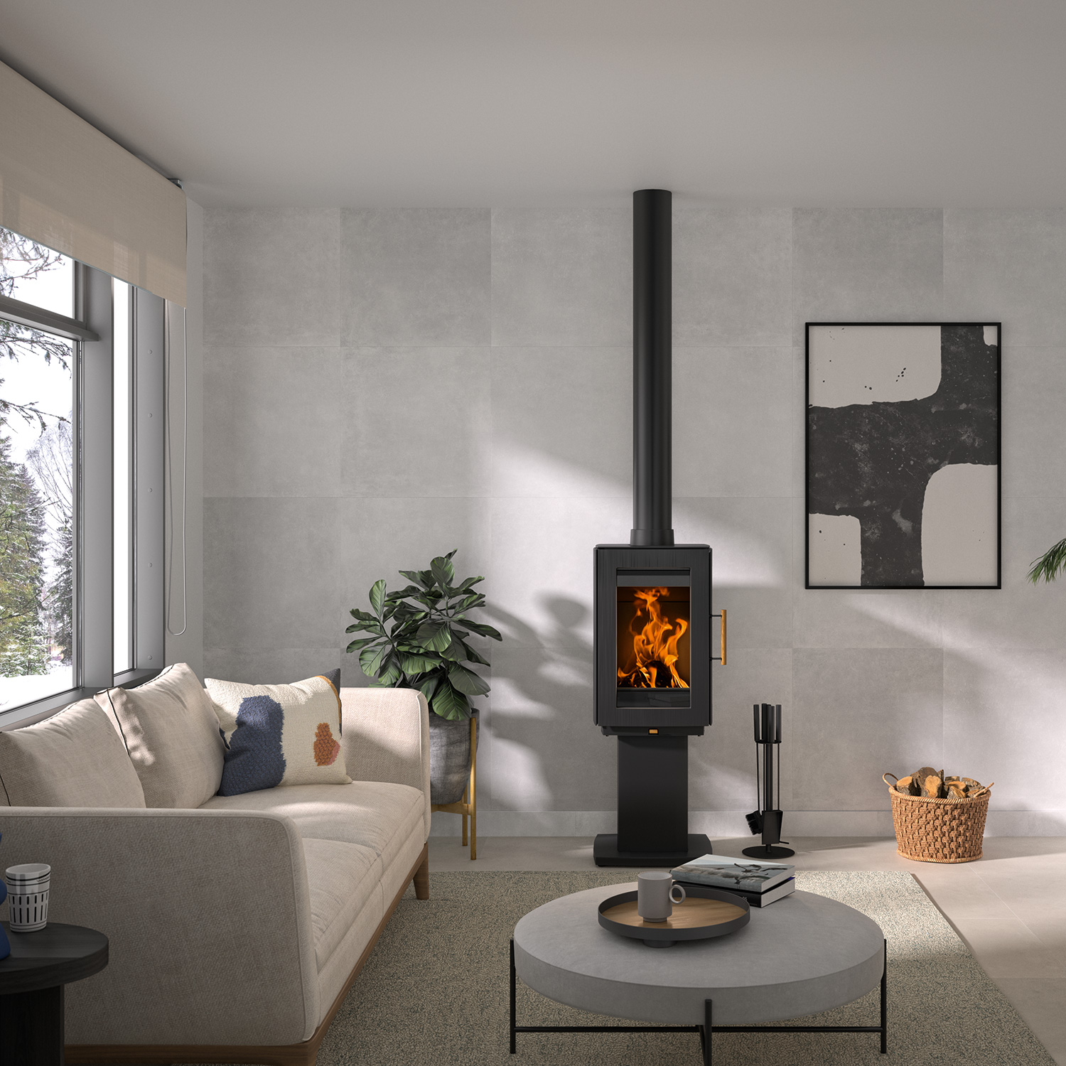 Hergom Glow Kaminofen Gusseisen Schwarz mit Standfuß – Bild 6