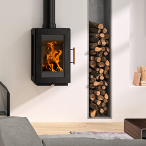 Hergom Glow Kaminofen Gusseisen Schwarz zur Wandmontage