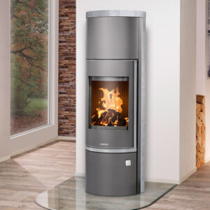 Justus Faro W+ 2.0 Kaminofen Stahl Gussgrau mit Speckstein-Verkleidung