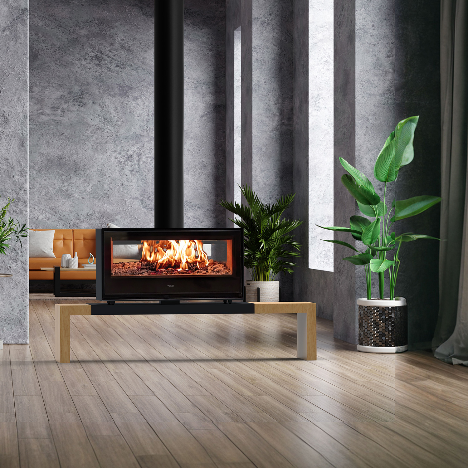 Kunst Stoves Vista Kaminofen mit Holzbank 115 cm – Bild 4
